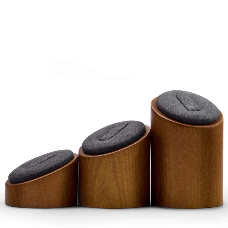 Oirlv Solid Wood 3 Pcs Ring Display Stand Showcase Jewelry Organizer Holder for Rings Trade Show Countertop Ring Bearer(Grey) - Image 5